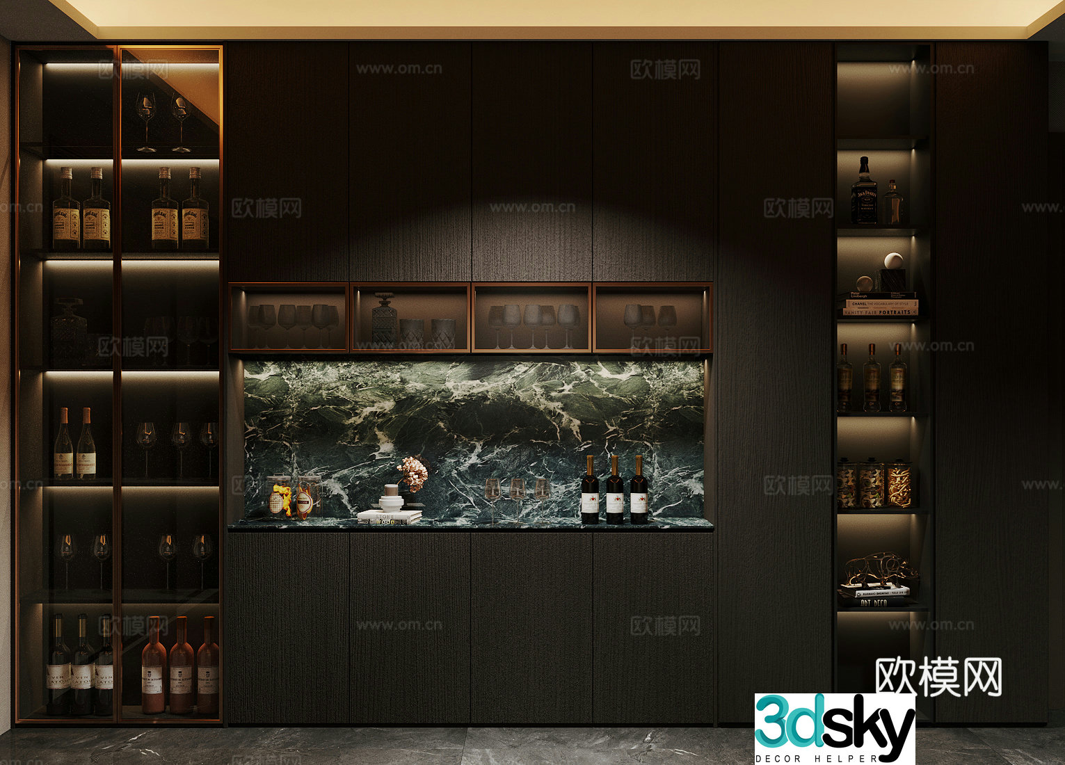 Light luxury Italian sideboard wine cabinet sideboard marble sideboard finished sideboard dining cabinet 3D model