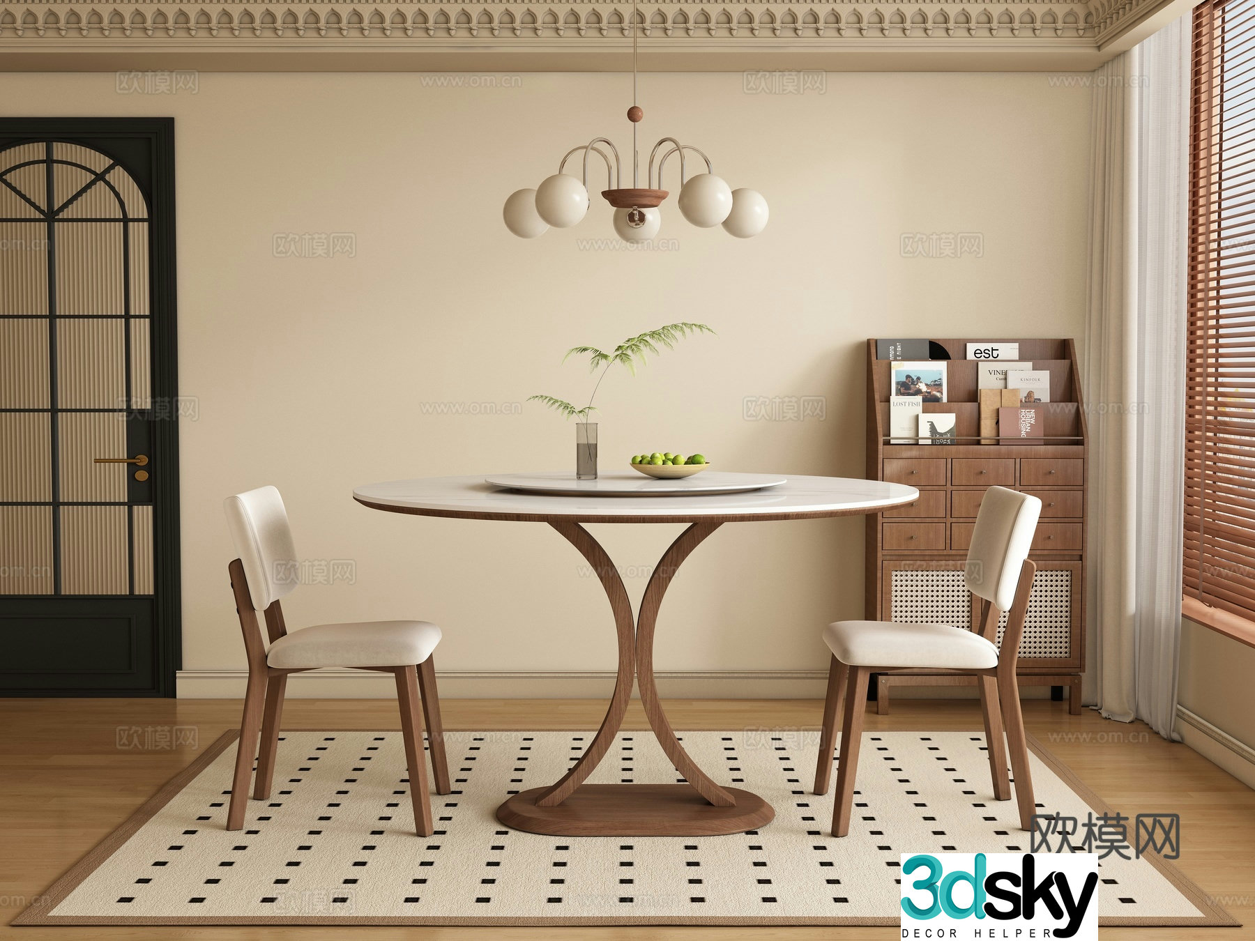 Middle style restaurant dining table and chair 3D model