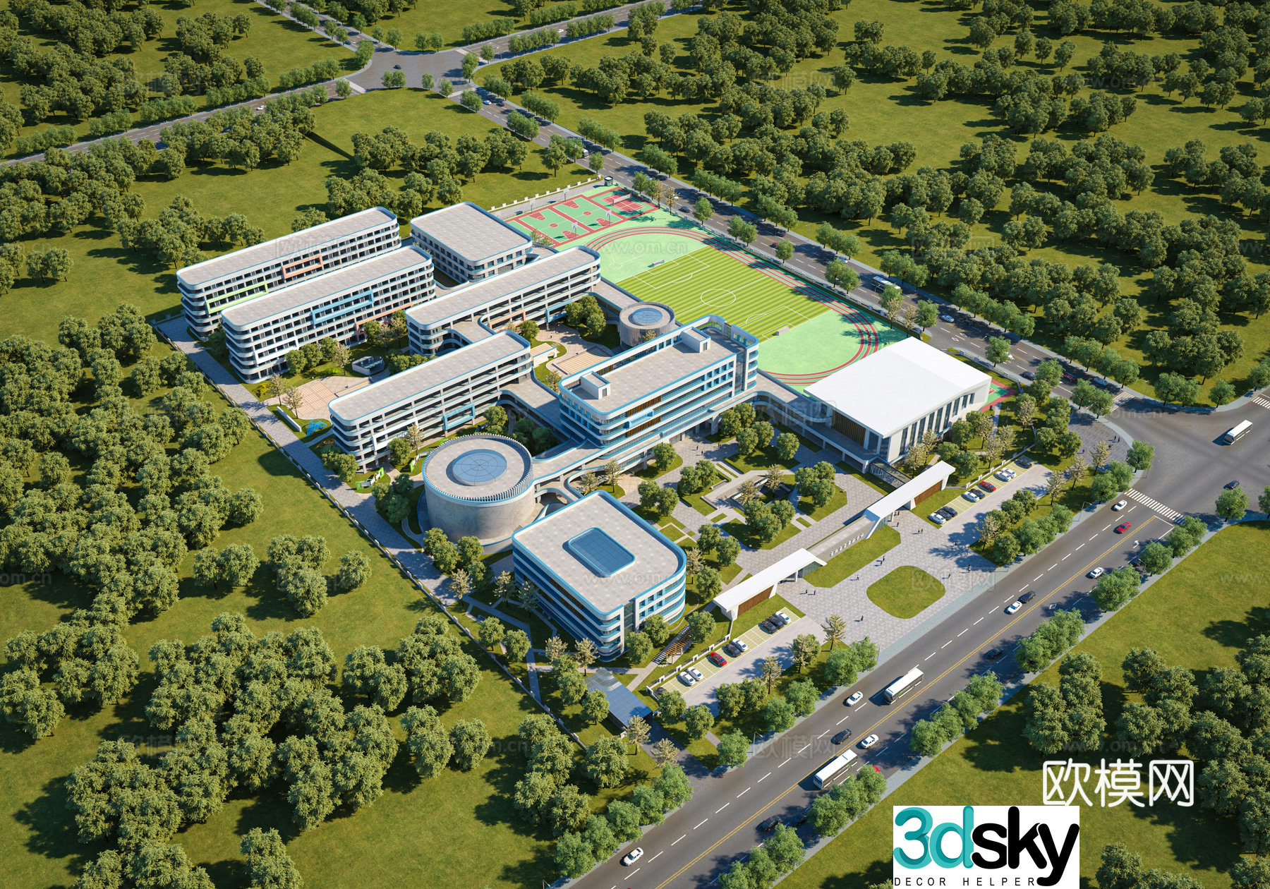 Modern school Middle school Primary school 3d model