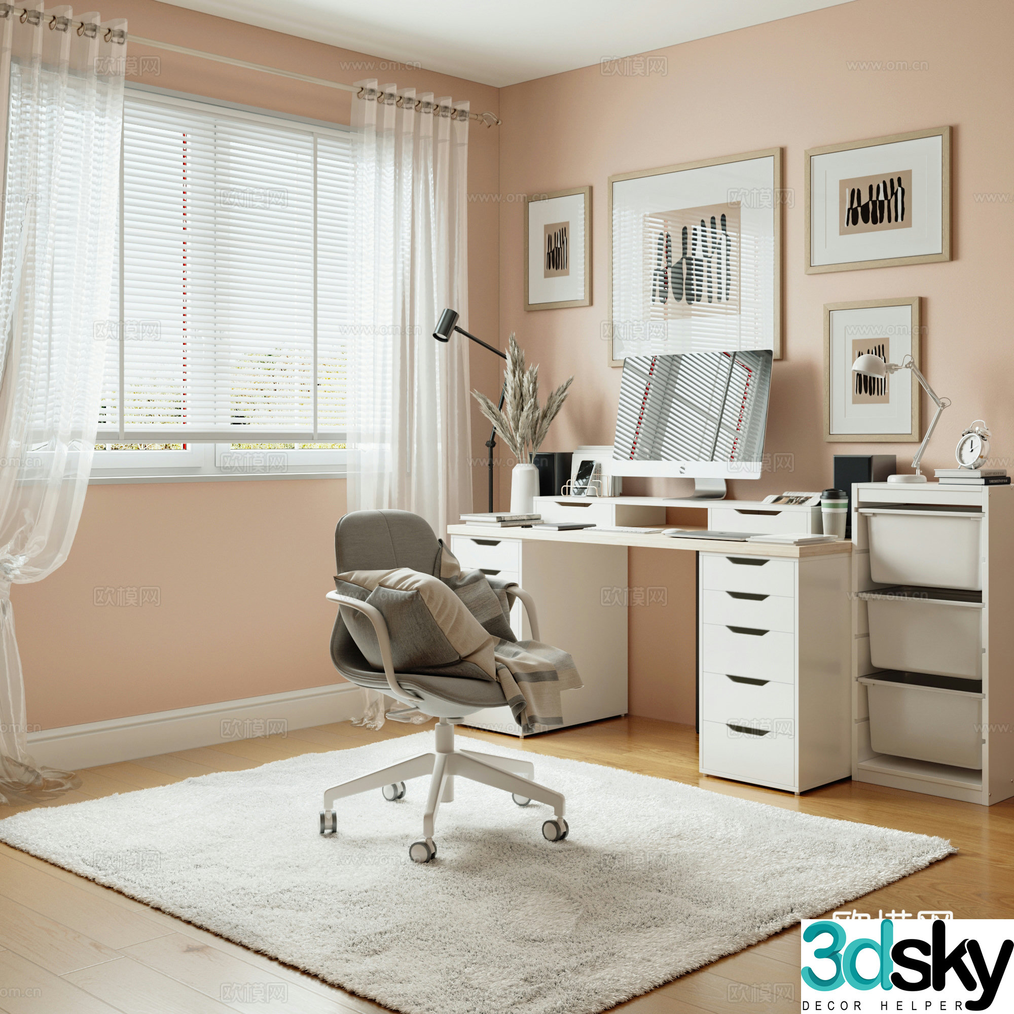 Study room scene diagram 3d model