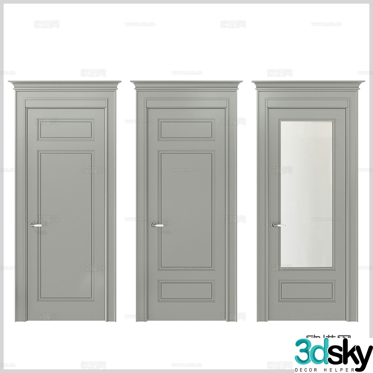 French single-open door glass door room door bathroom glass door kitchen glass door bedroom door 3d model