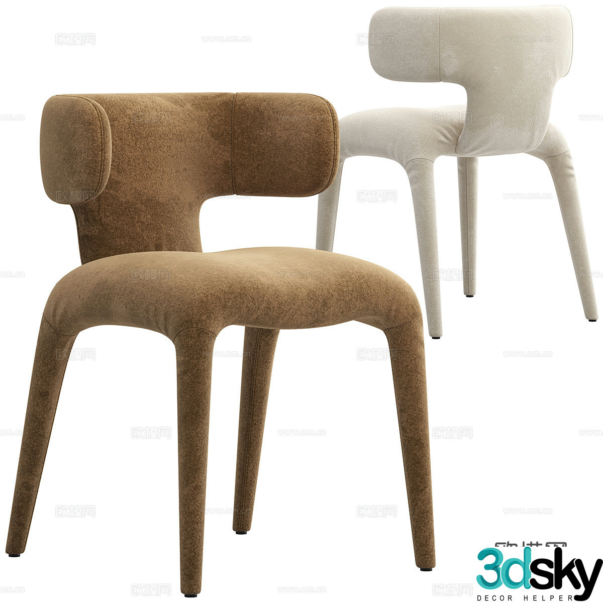 Cream style dining chair fabric single chair fabric casual chair fabric book chair modeling single chair art dining 3d model