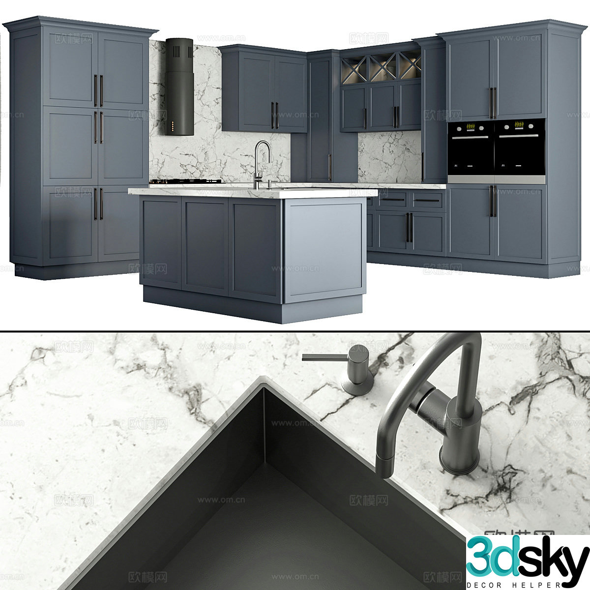 Open kitchen cabinets kitchen island kitchen utensils kitchen supplies stove oven water dragon 3d model