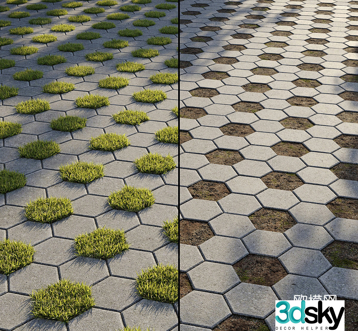 Grass-planting bricks sidewalks roads lawns roads squares park grounds 3D model