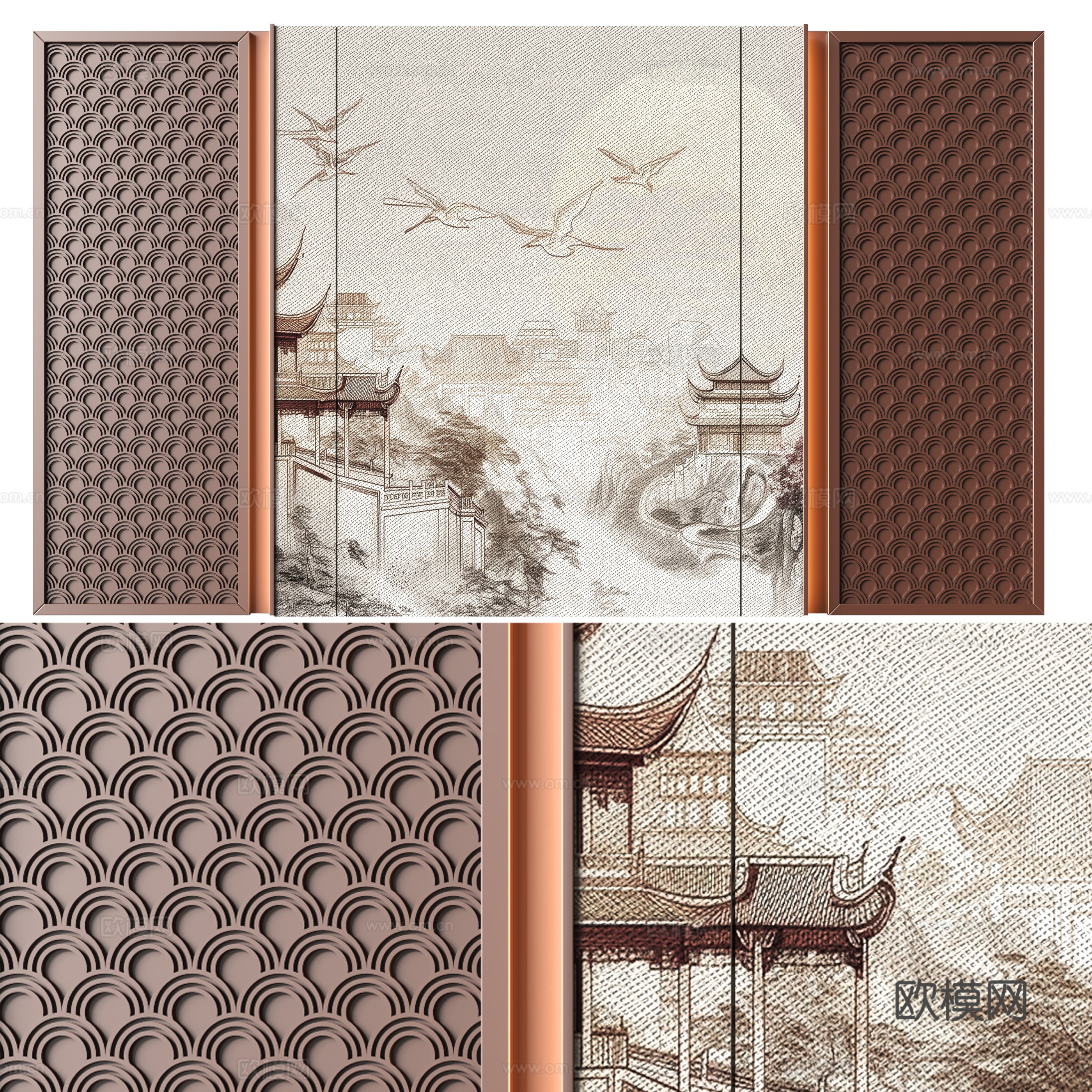 Chinese style background wall 3d model