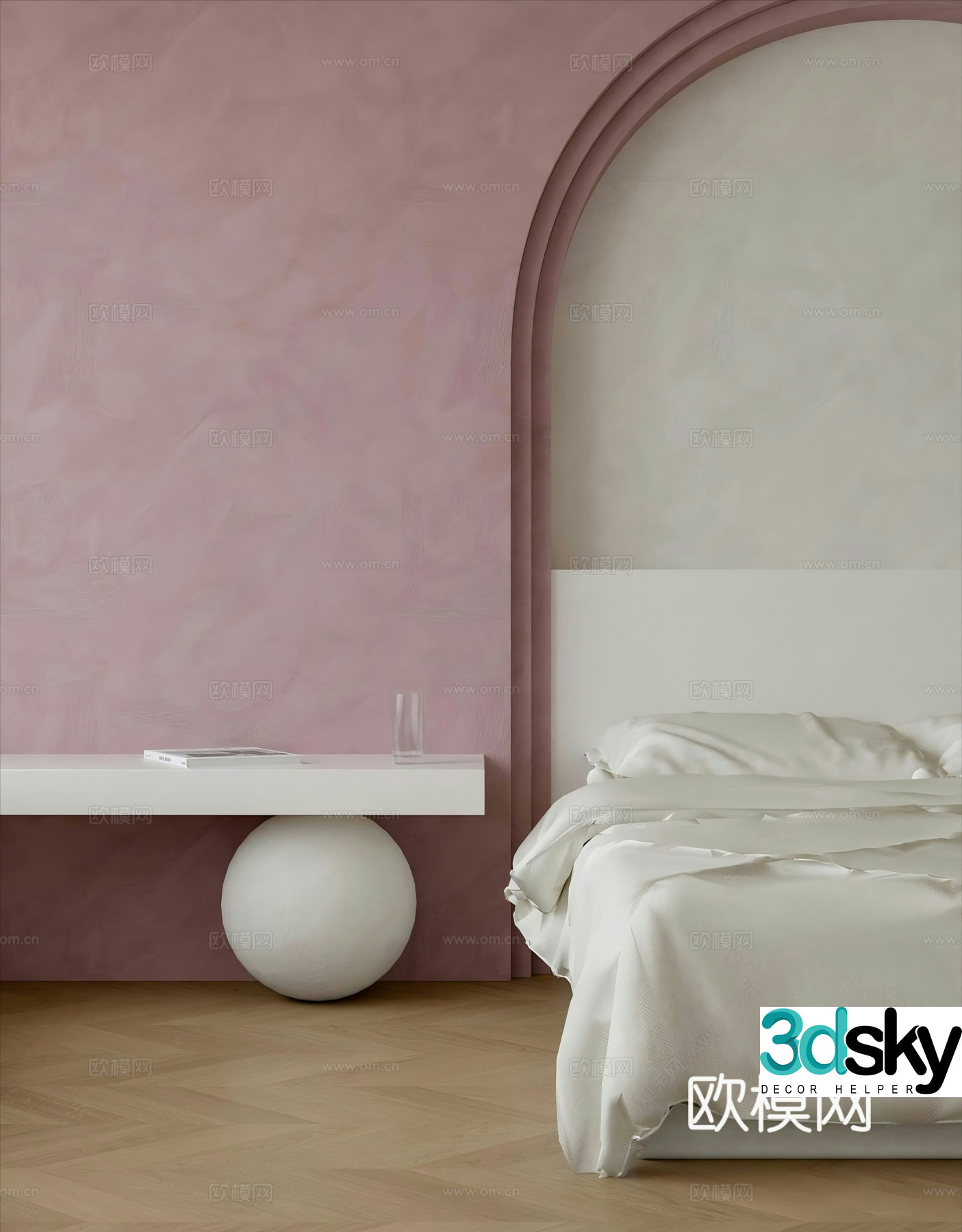 Modern pink cream bedroom double bed nightstand bathroom bathroom bathroom Changhong glass 3d model