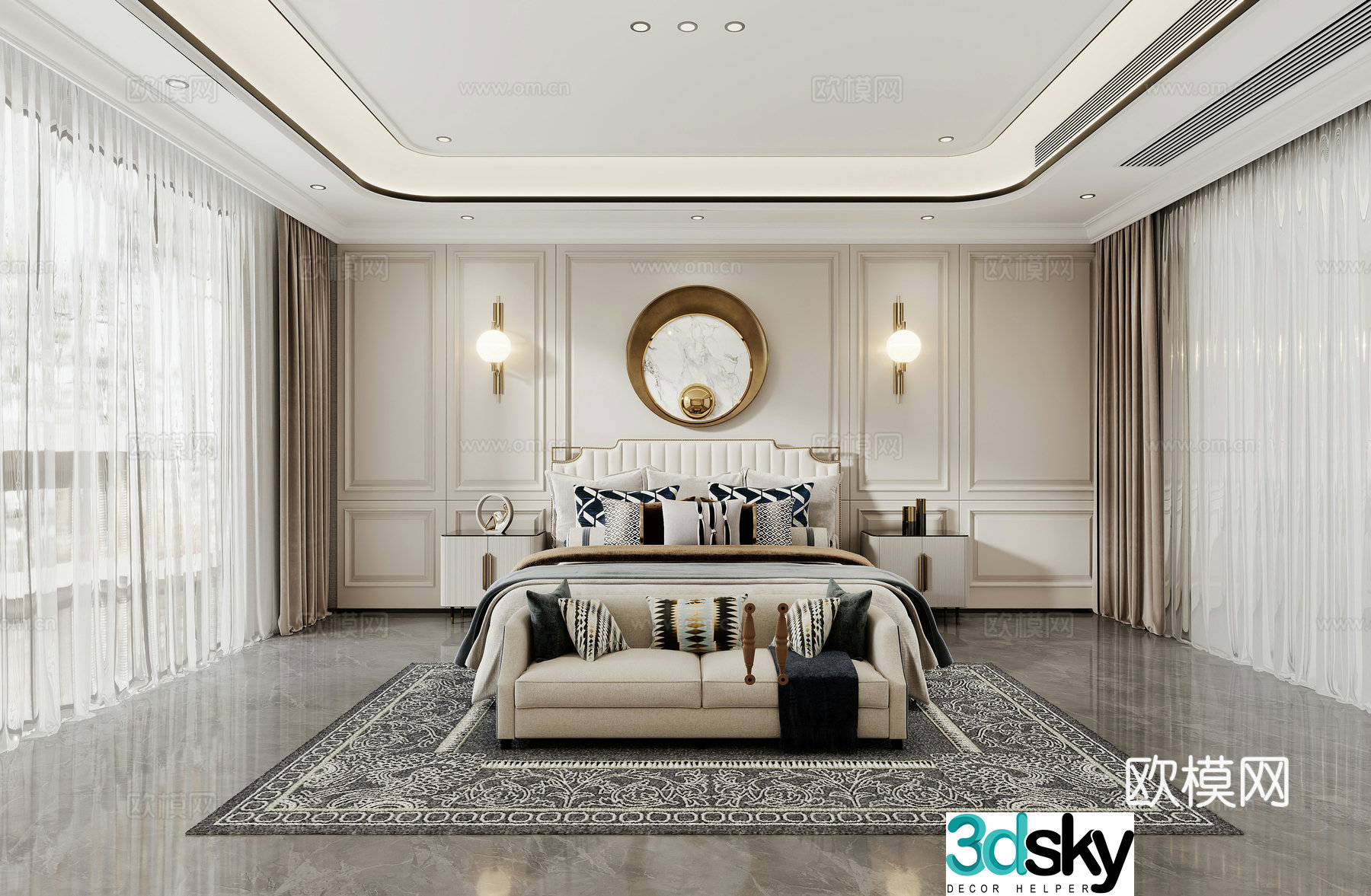 Simple European bedroom European style bedroom 3d model