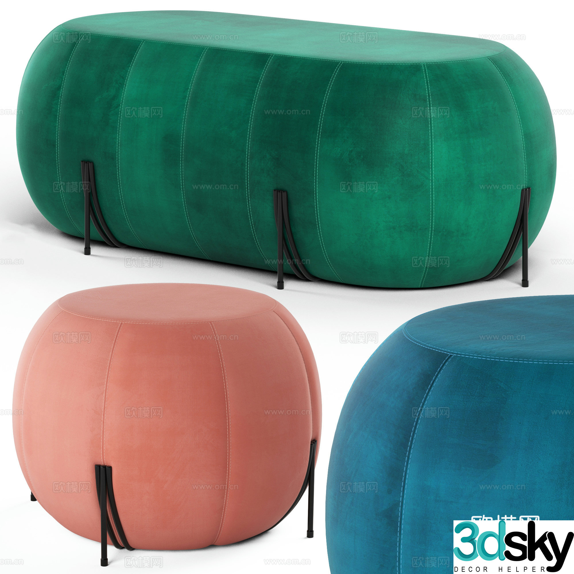 New Chinese style fabric sofa stool 3D model