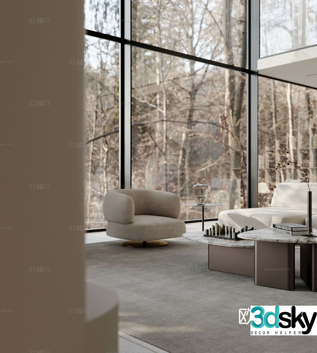 Wasabi Villa Living Room Empty Villa Living Room Villa Sofa Coffee Table Combination Wasabi Style Leisure Chair 3D Model