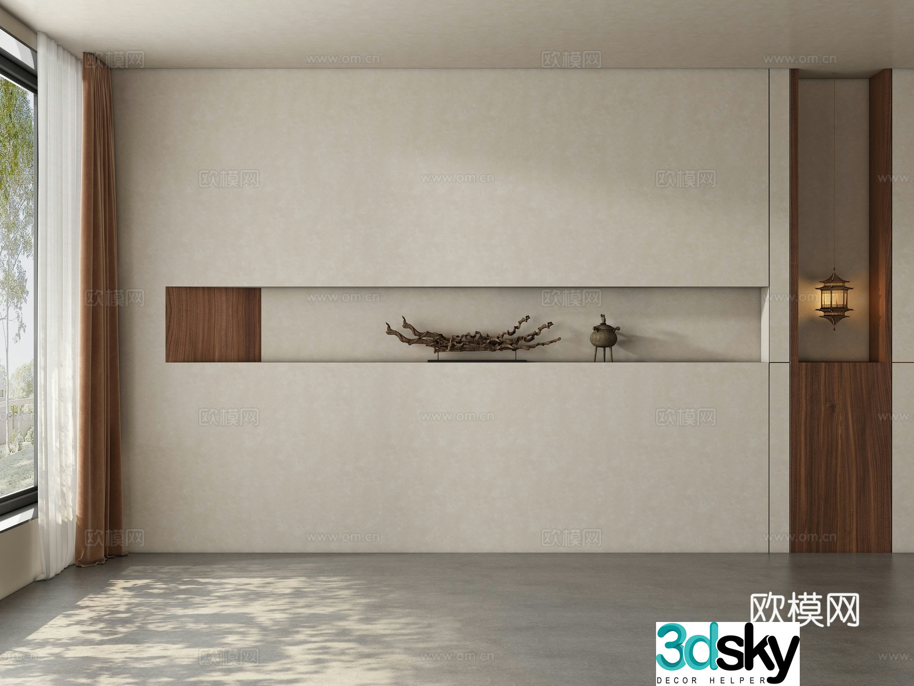 Tea room dining room living room background wall 3d model