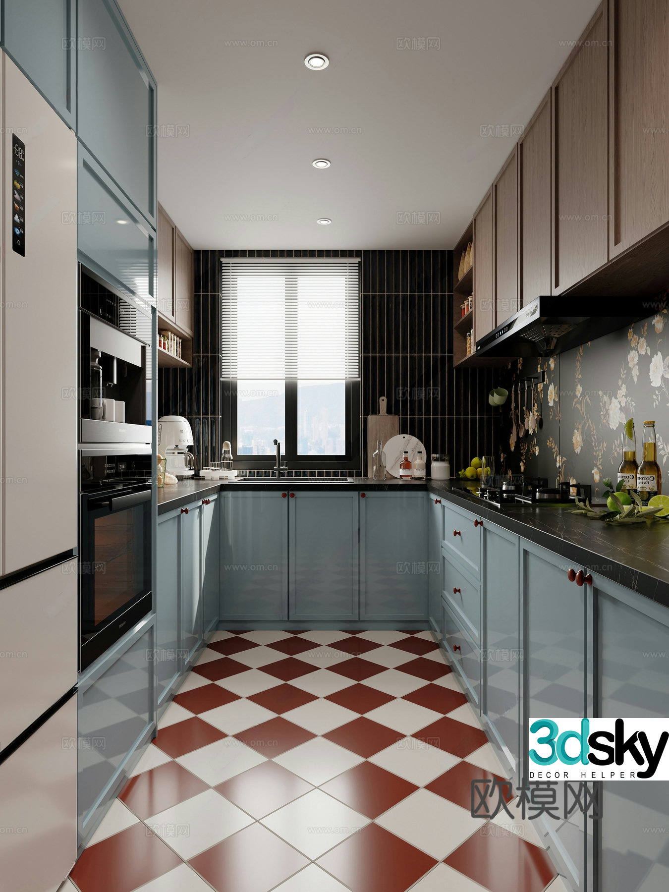 American enclosed kitchen stove sink egg cabinet 3d model