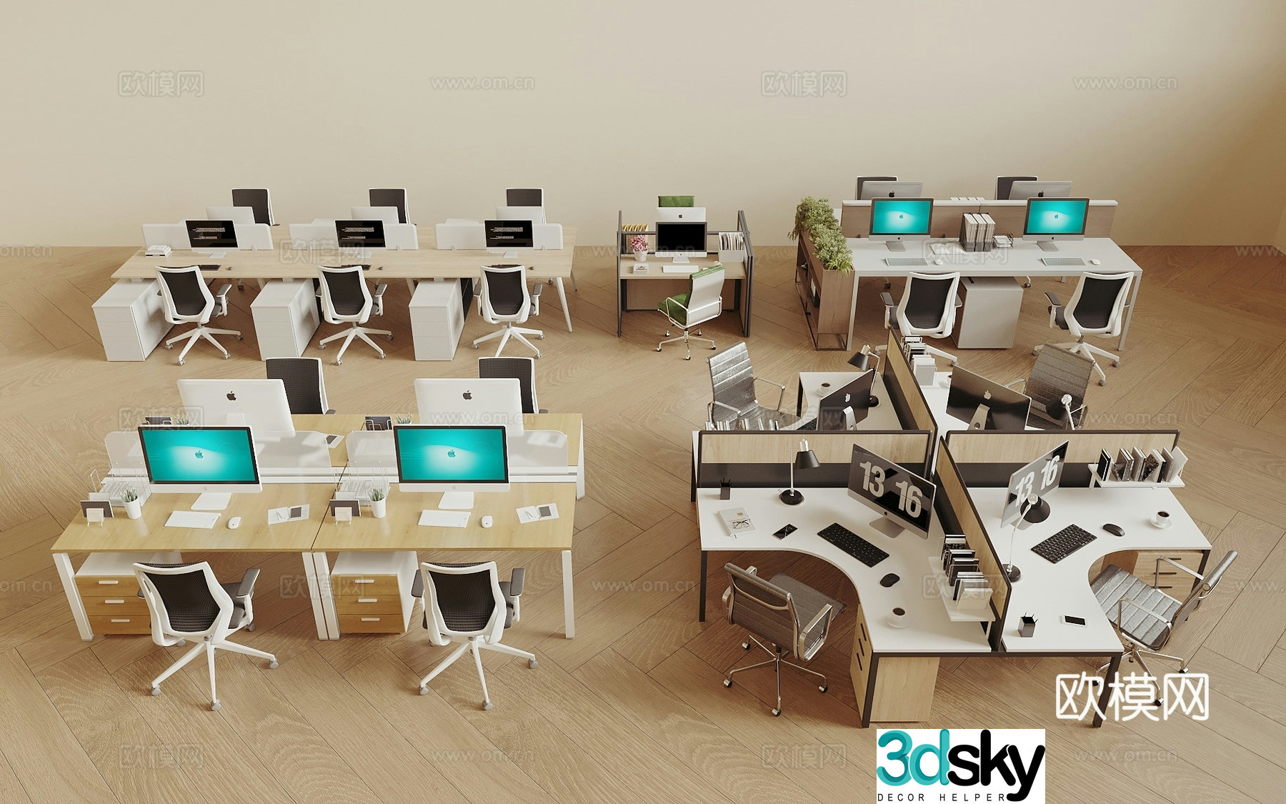 Modern public desk Public office area Staff position 3D model