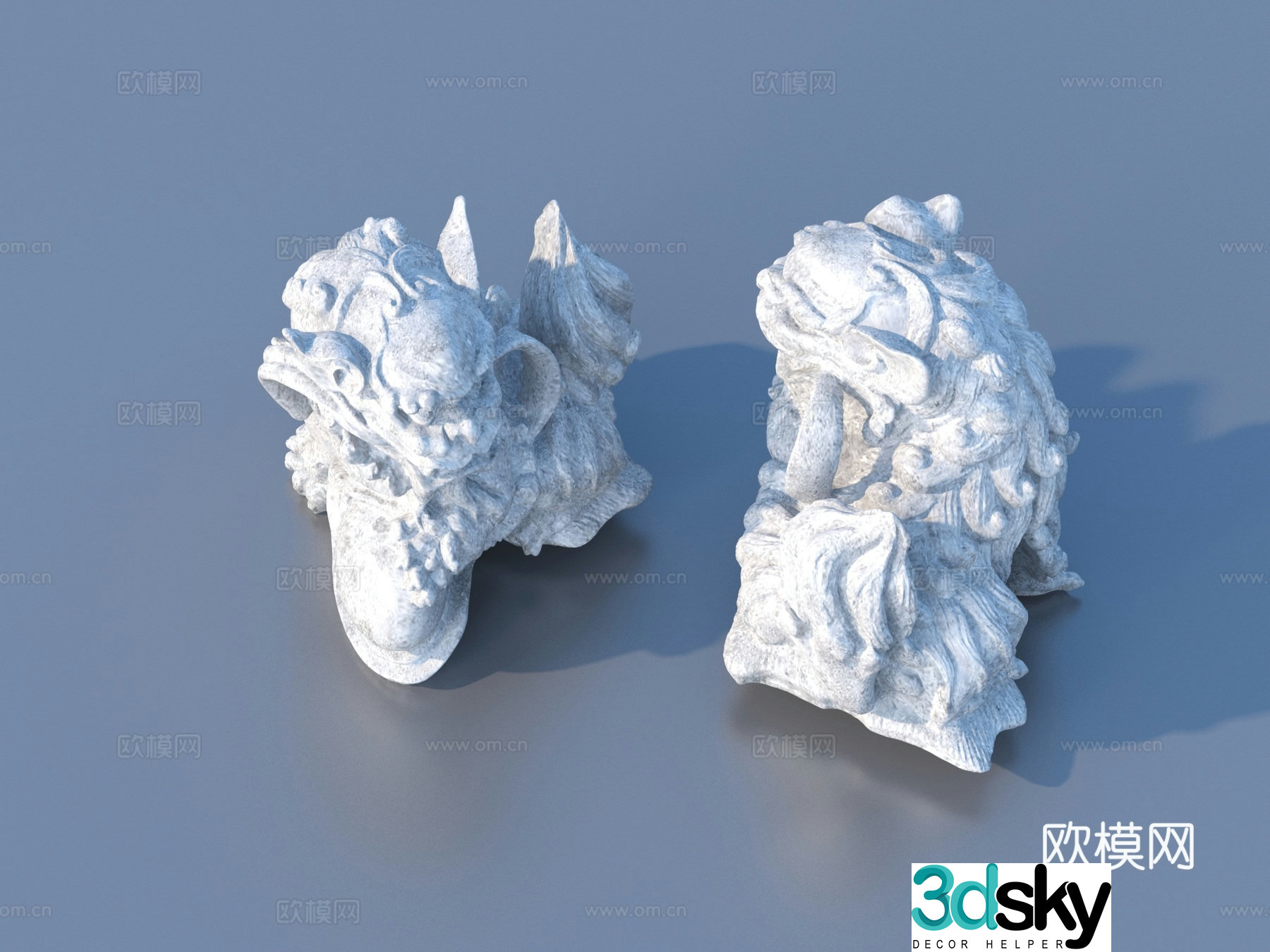 Lion Qilin Divine Beast Stone Lion 3D Model