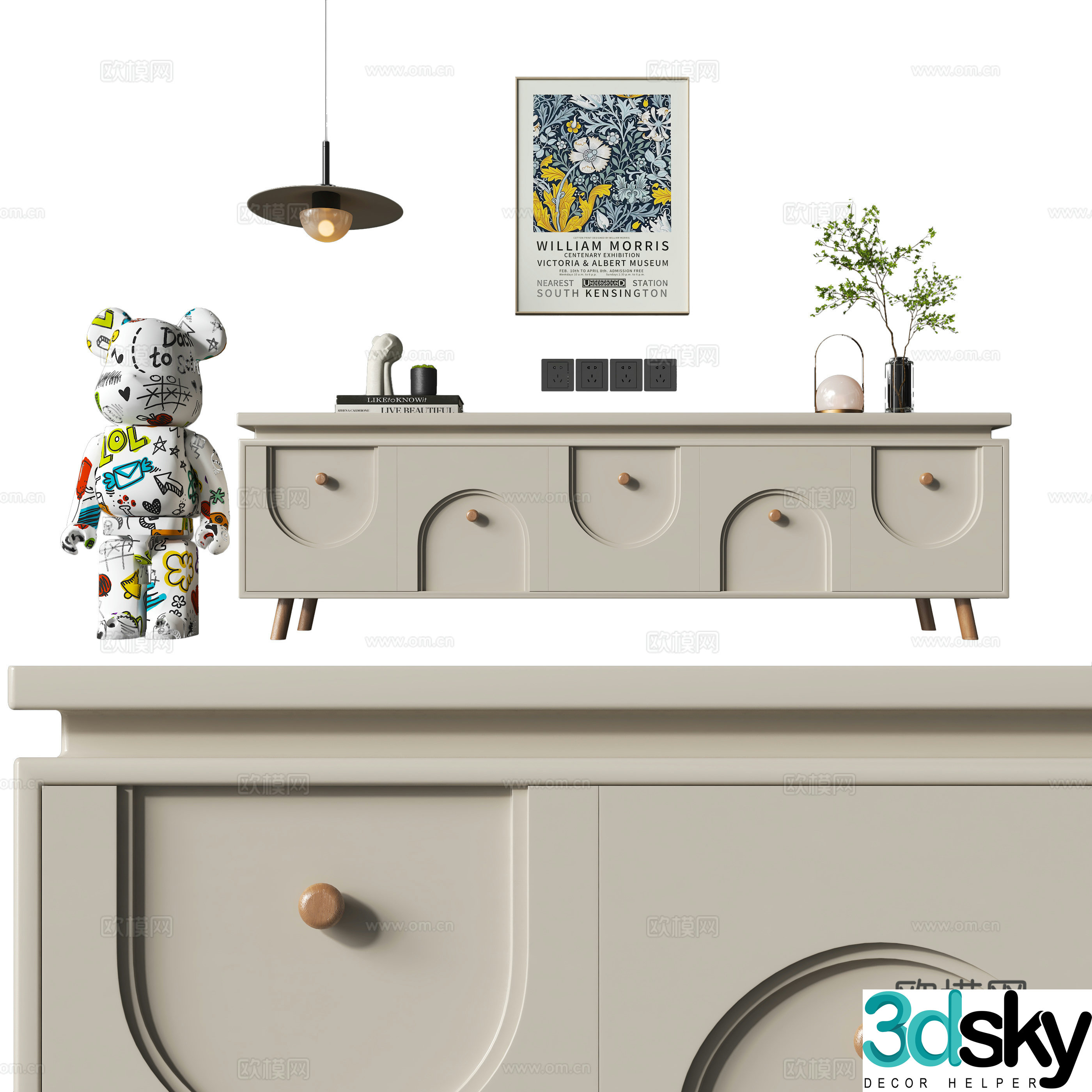 Modern creamy TV cabinet decorative ornaments 3d model