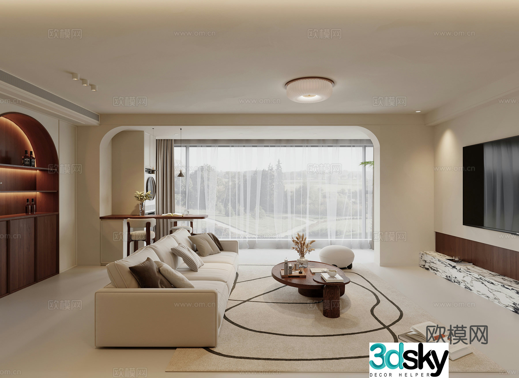 Middle style living room study 3D model