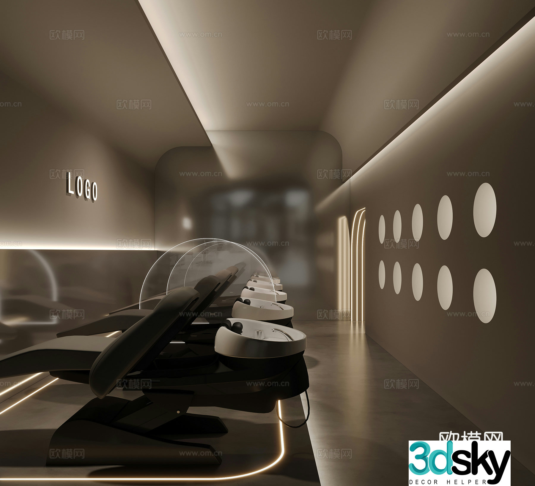 Modern 3D model of hair washing area