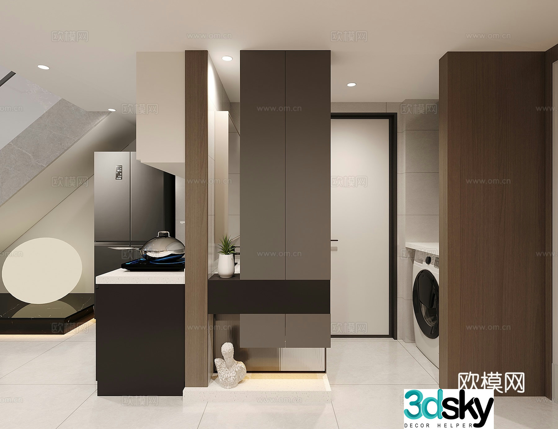 Modern bathroom dry area modeling wall 3D model