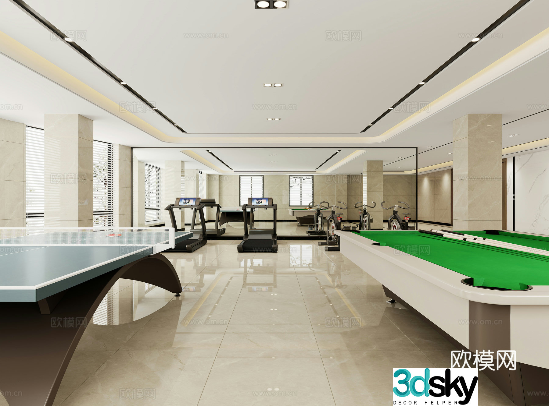 Modern gym leisure area 3d model