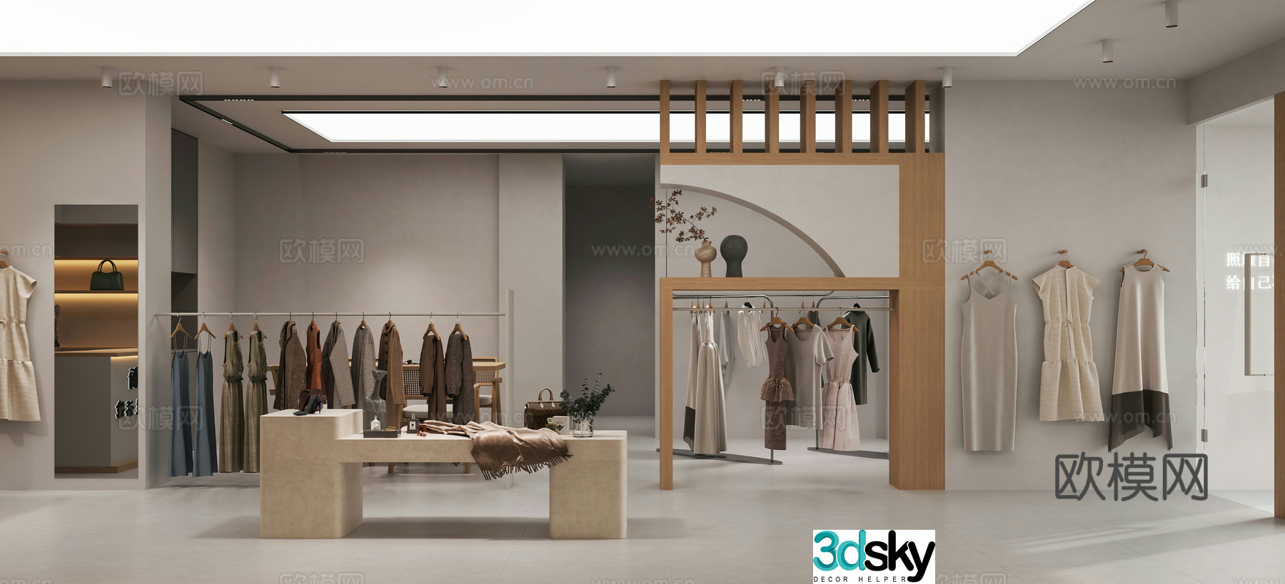 Modern clothing store locker room women clothing store clothes bag skirt simple 3d model