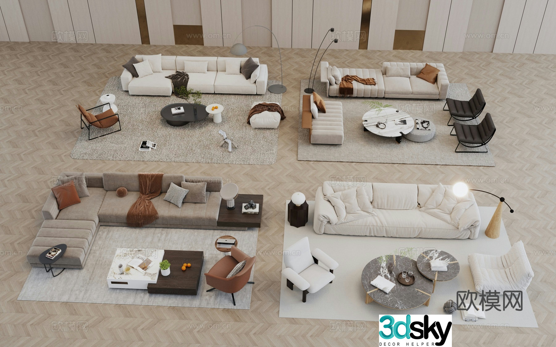 Sofa coffee table combination 3D model