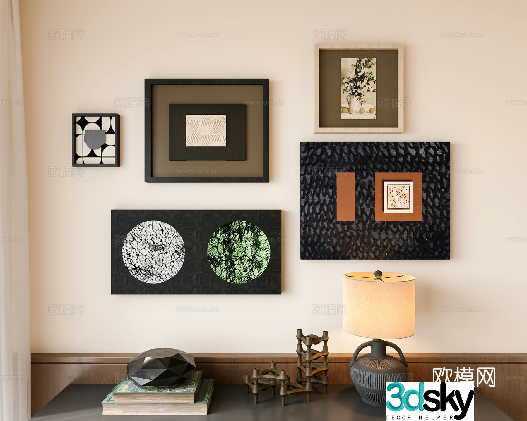 Modern medieval style decorative paintings hanging paintings combined decorative paintings medieval style table lamps retro decorative paintings 3D model