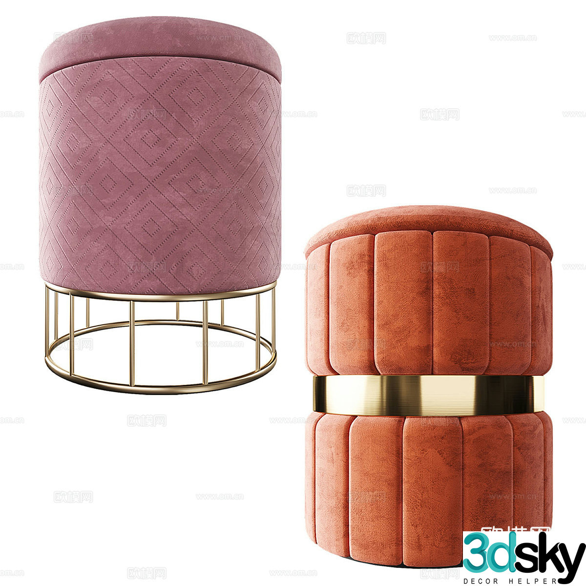 New Chinese style light luxury fabric stool 3D model