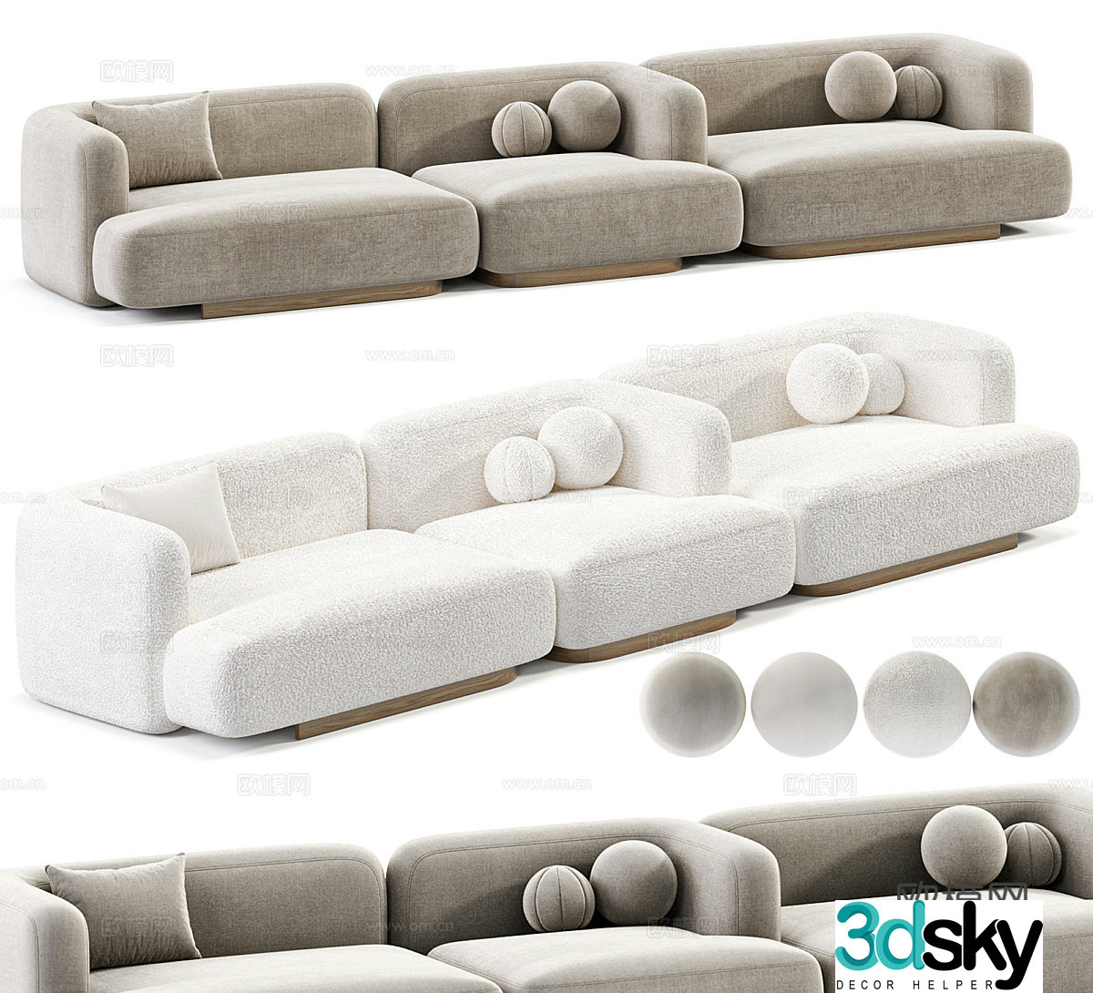 Cream style multi-person sofa fabric sofa casual sofa living room sofa office sofa straight line 3D model