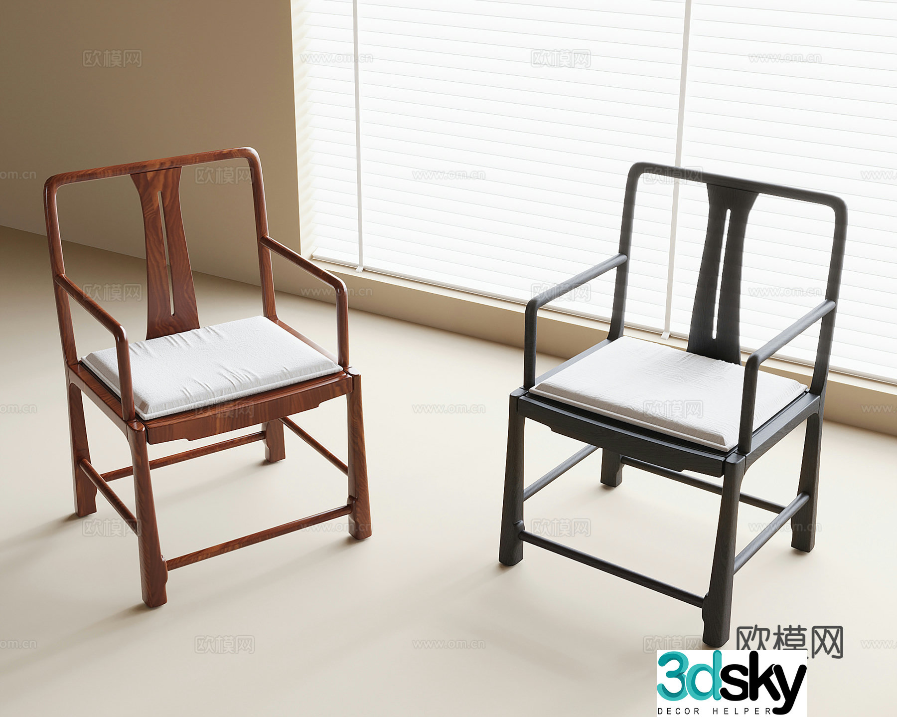 New Chinese dining chair single chair book chair tea chair 3d model
