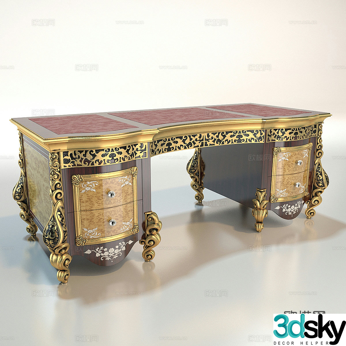European classical desk desk 3d model