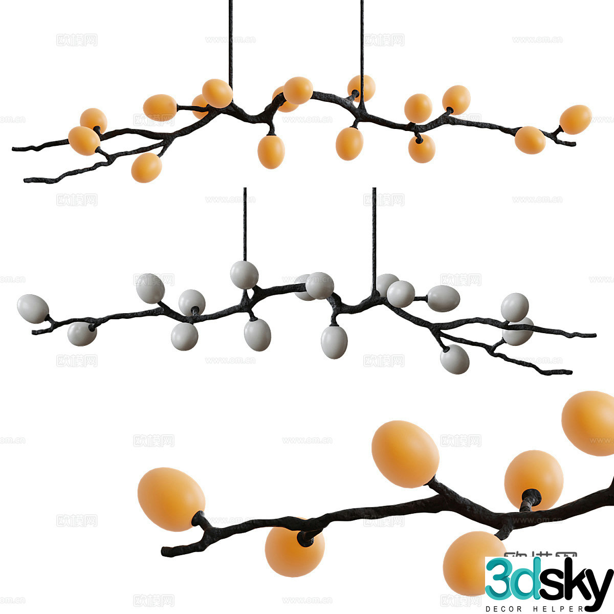 New Chinese style branch decorative chandelier 3d model