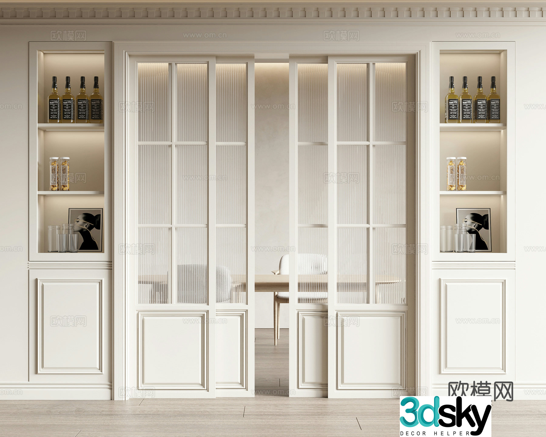 French sliding door 3D model