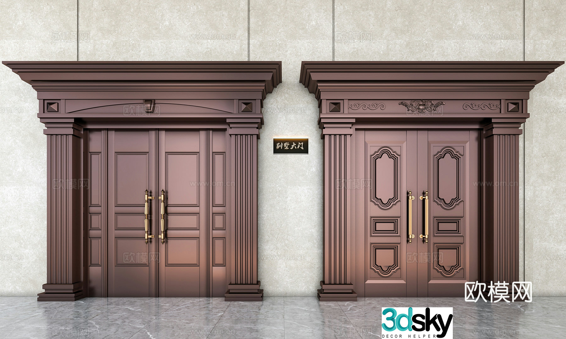 The entrance villa four-open copper door villa entrance copper door villa mother-child entrance door entrance villa door 3D model