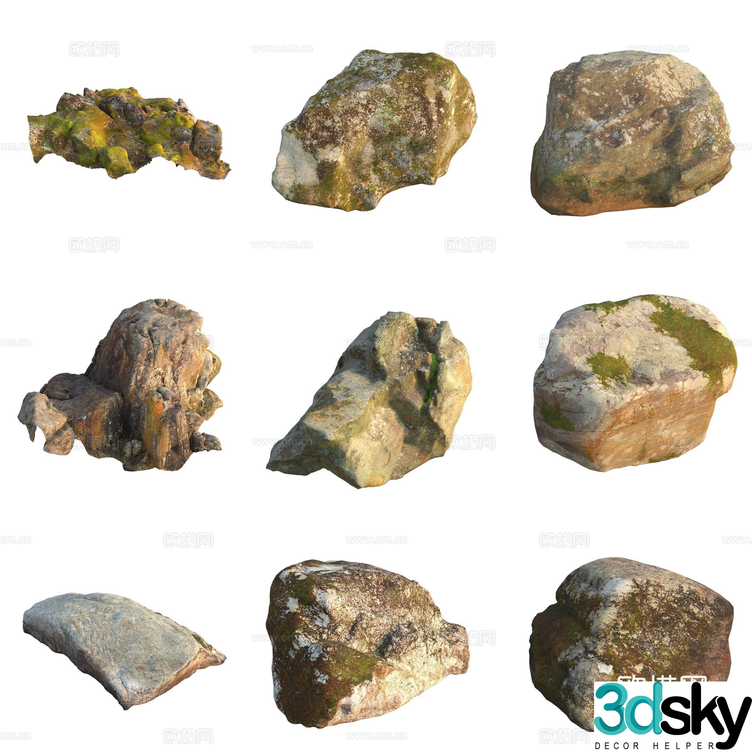 Moss Stone Boulder Rock 3D Model