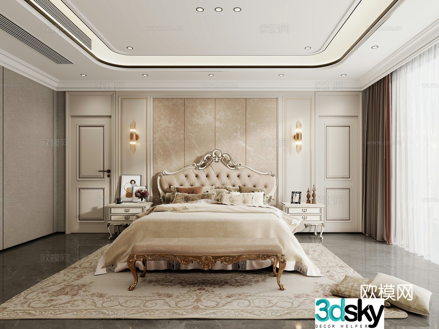 Simple European bedroom 3d model