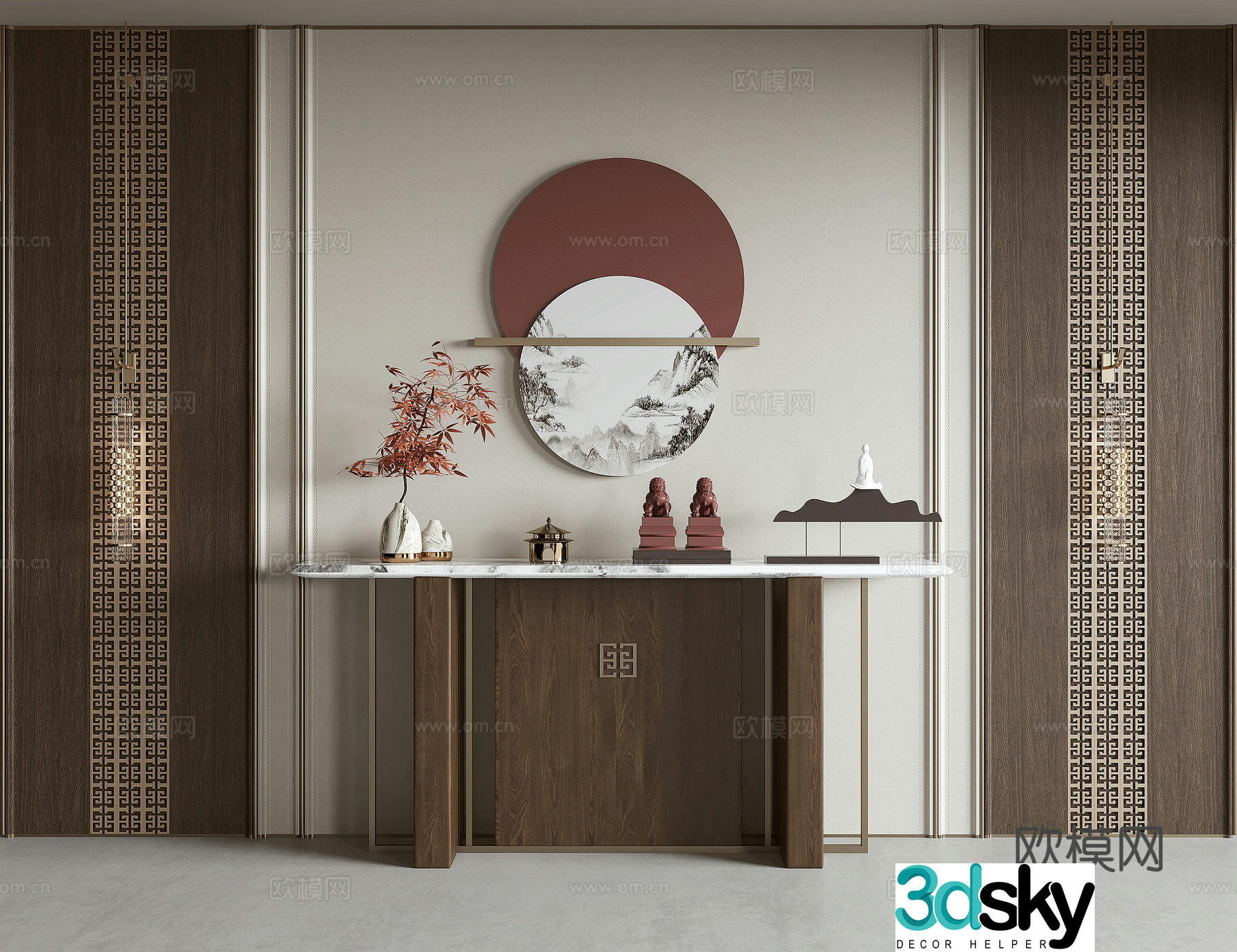 New Chinese style end viewing platform 3D model