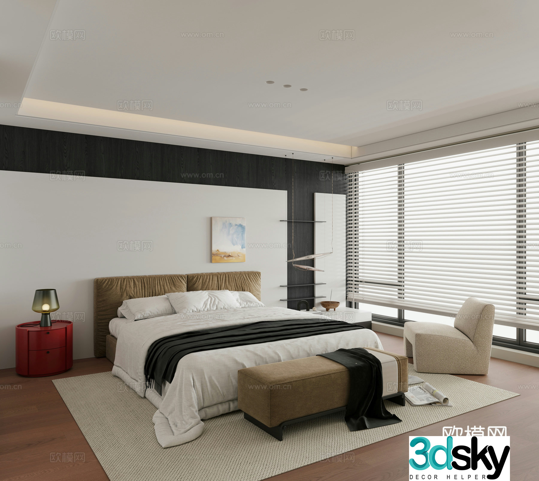 Italian simple home bedroom second bedroom master bedroom bay window bedroom bedroom without master light 3D model