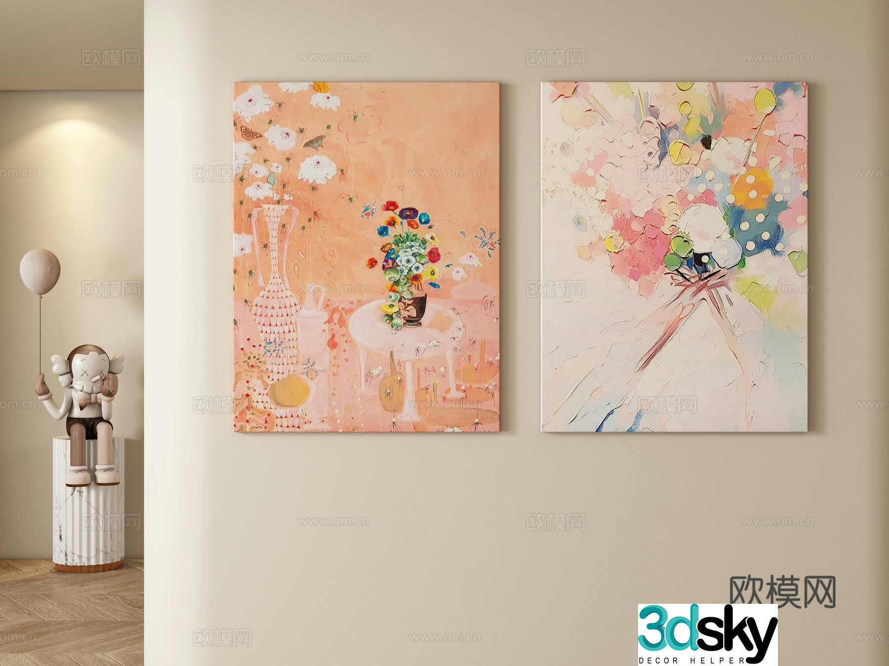 Cream style decorative painting hanging painting 3d model