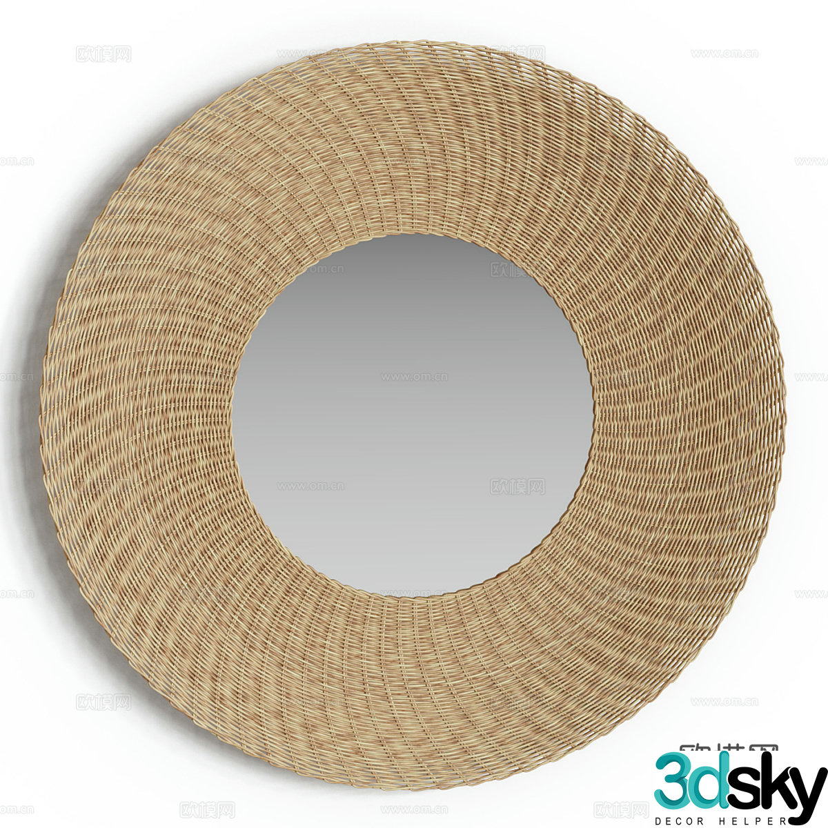 Rattan wicker frame wall mirror 3d model