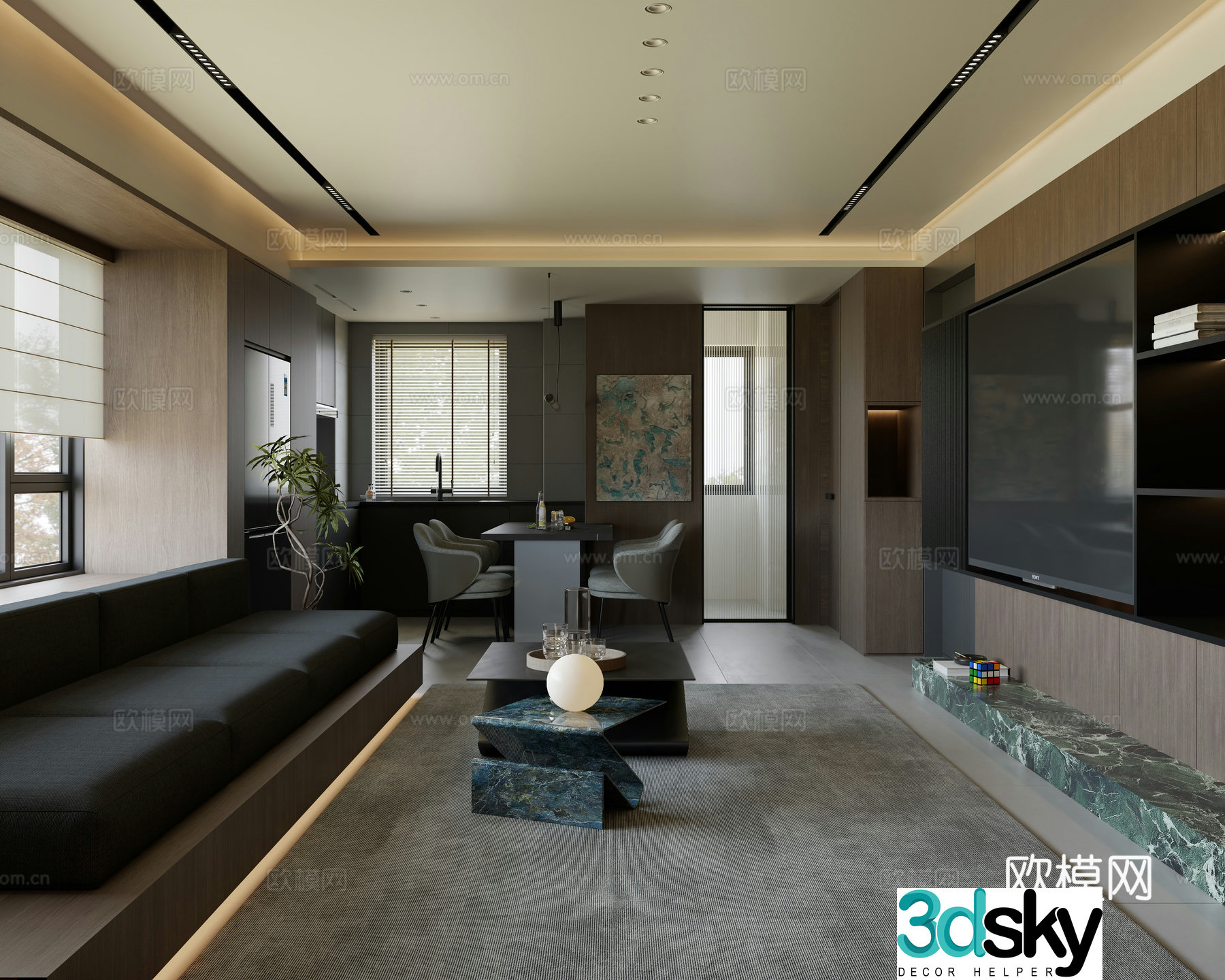 Modern Italian Hong Kong style living and dining room 3D model