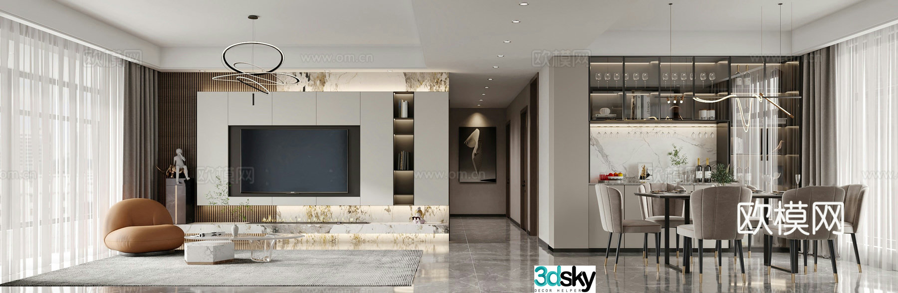 Modern minimalist living restaurant 3d model