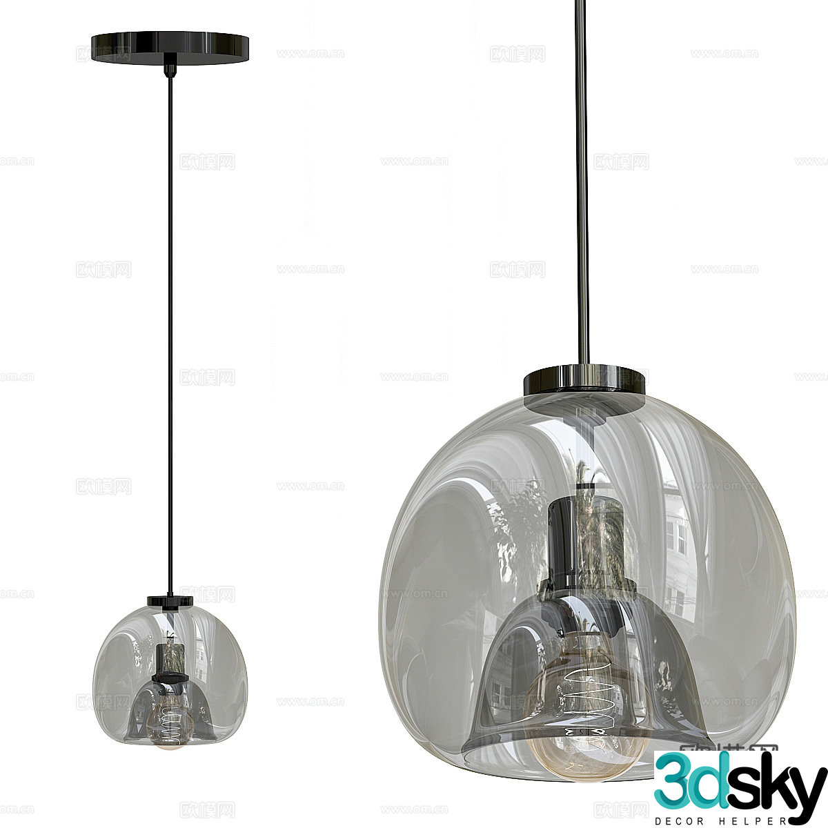 Modern minimalist glass chandelier 3d model