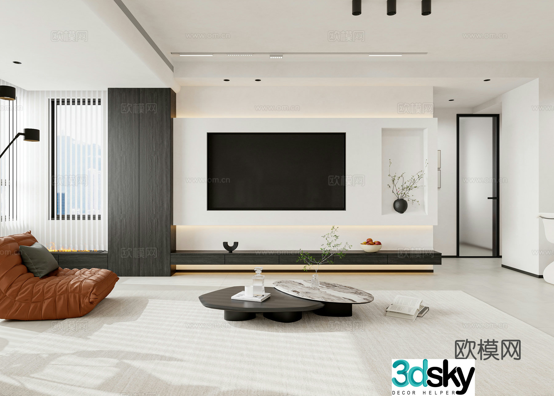 Modern minimalist living restaurant 3d model