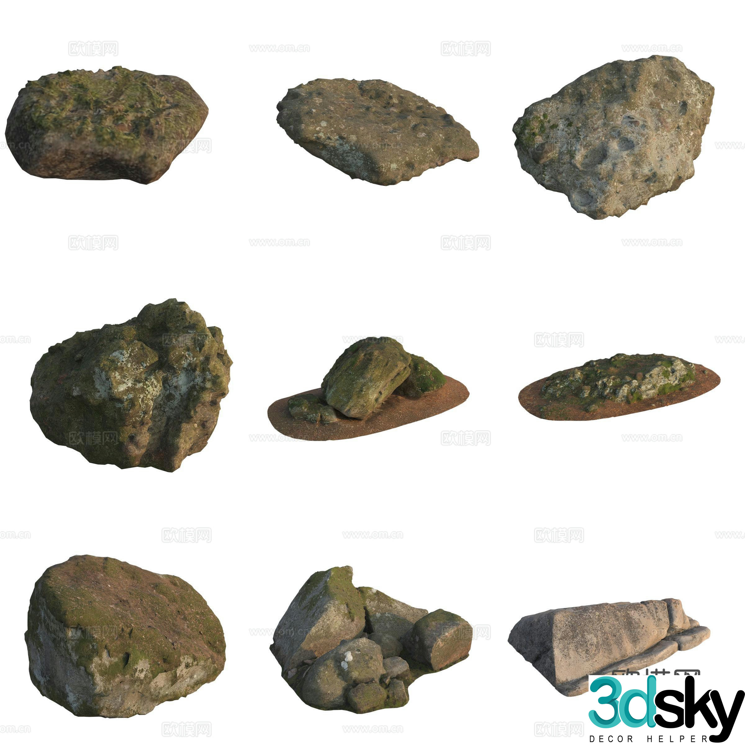 Moss Stone Boulder Rock 3D Model