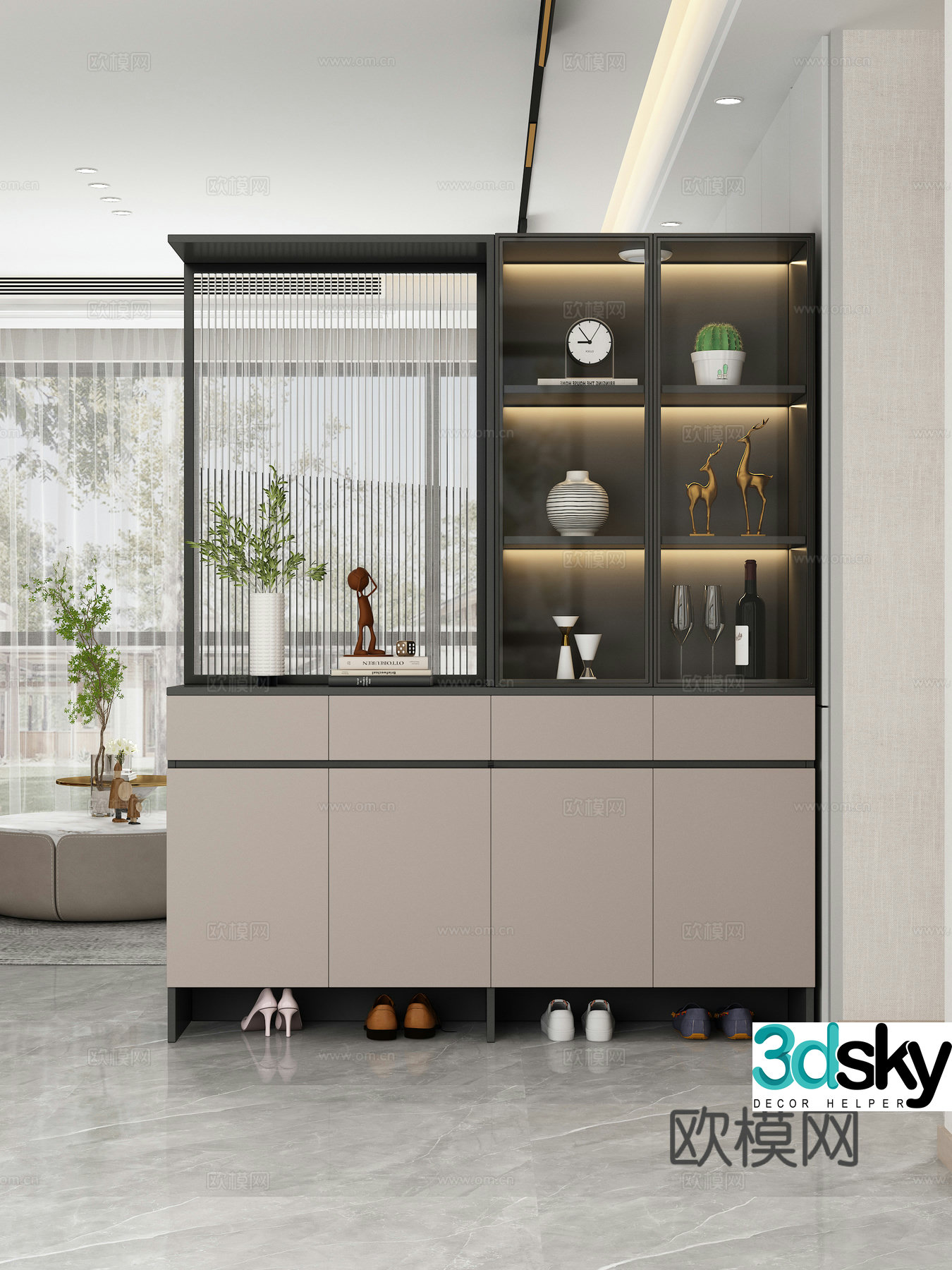 Modern shoe cabinet entrance entrance hall partition glass shoe cabinet entrance hall shoe cabinet storage cabinet 3d model