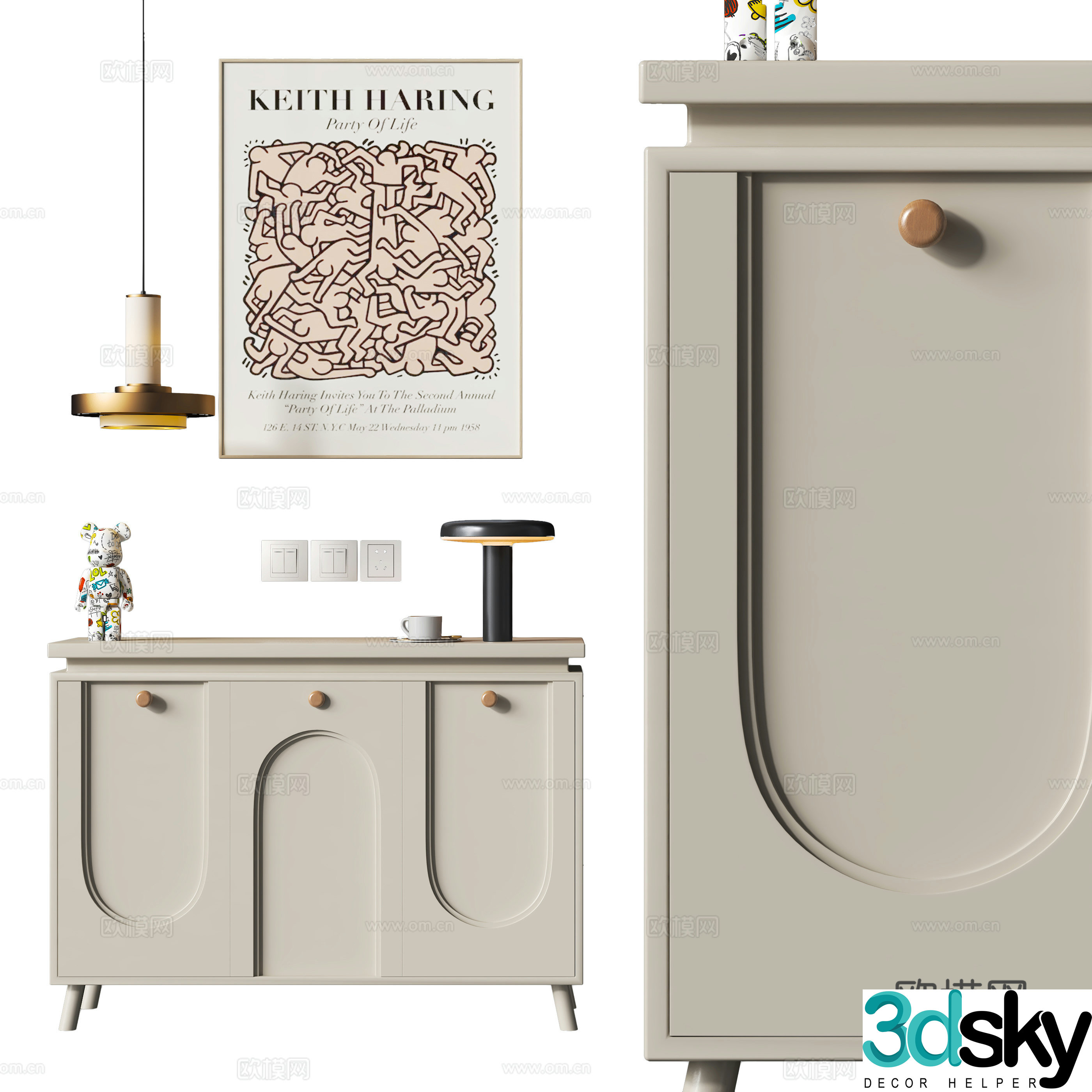 Modern creamy side cabinet decorative ornament 3D model