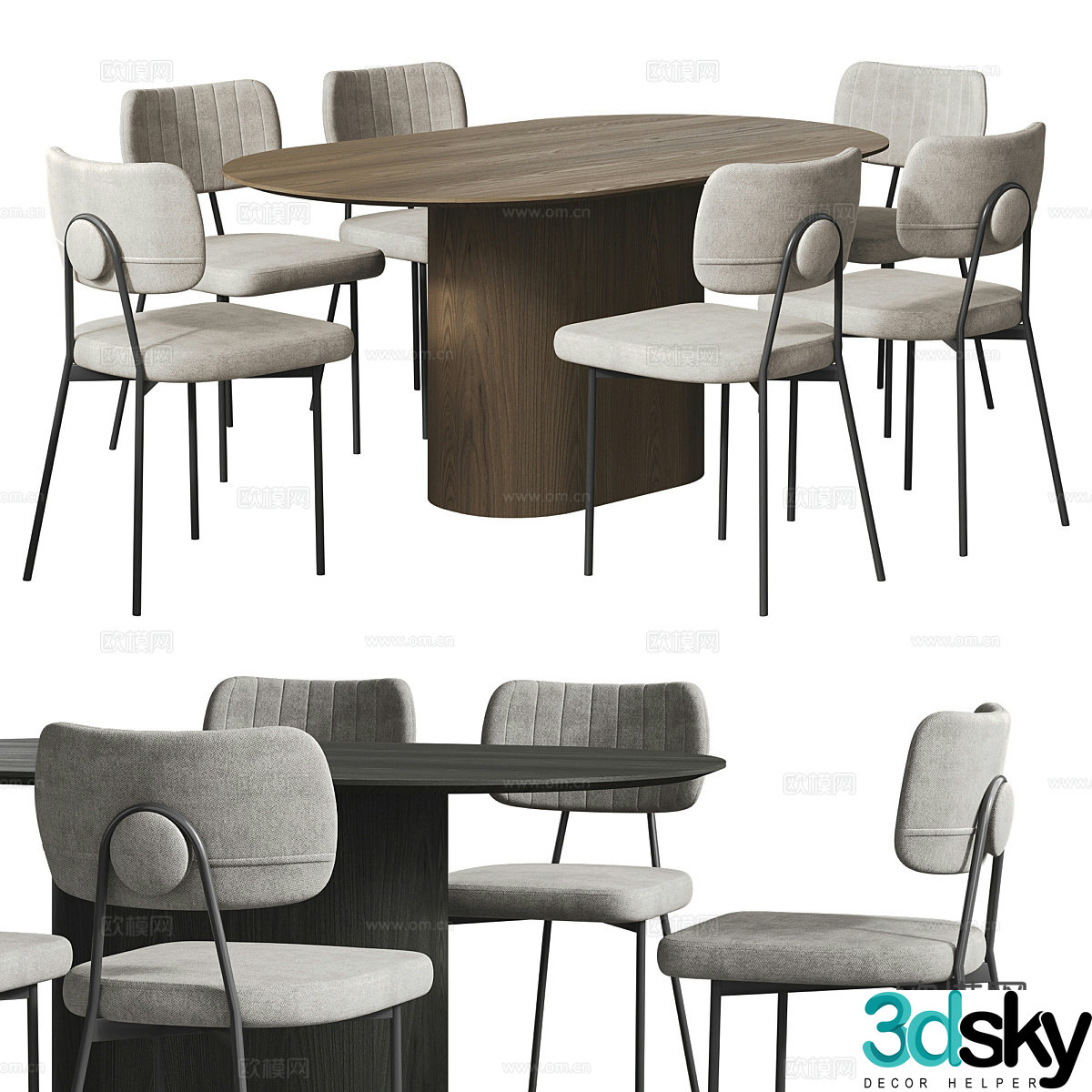 Modern Italian solid wood dining table and chair 3d model