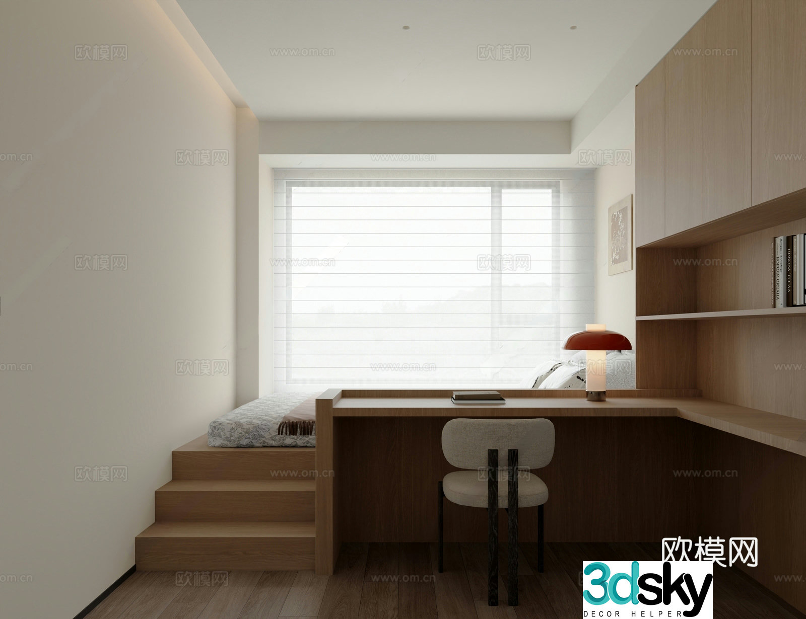 Modern tatami bedroom tatami bedroom without owner lamp wardrobe tatami desk chair desk lamp 3d model