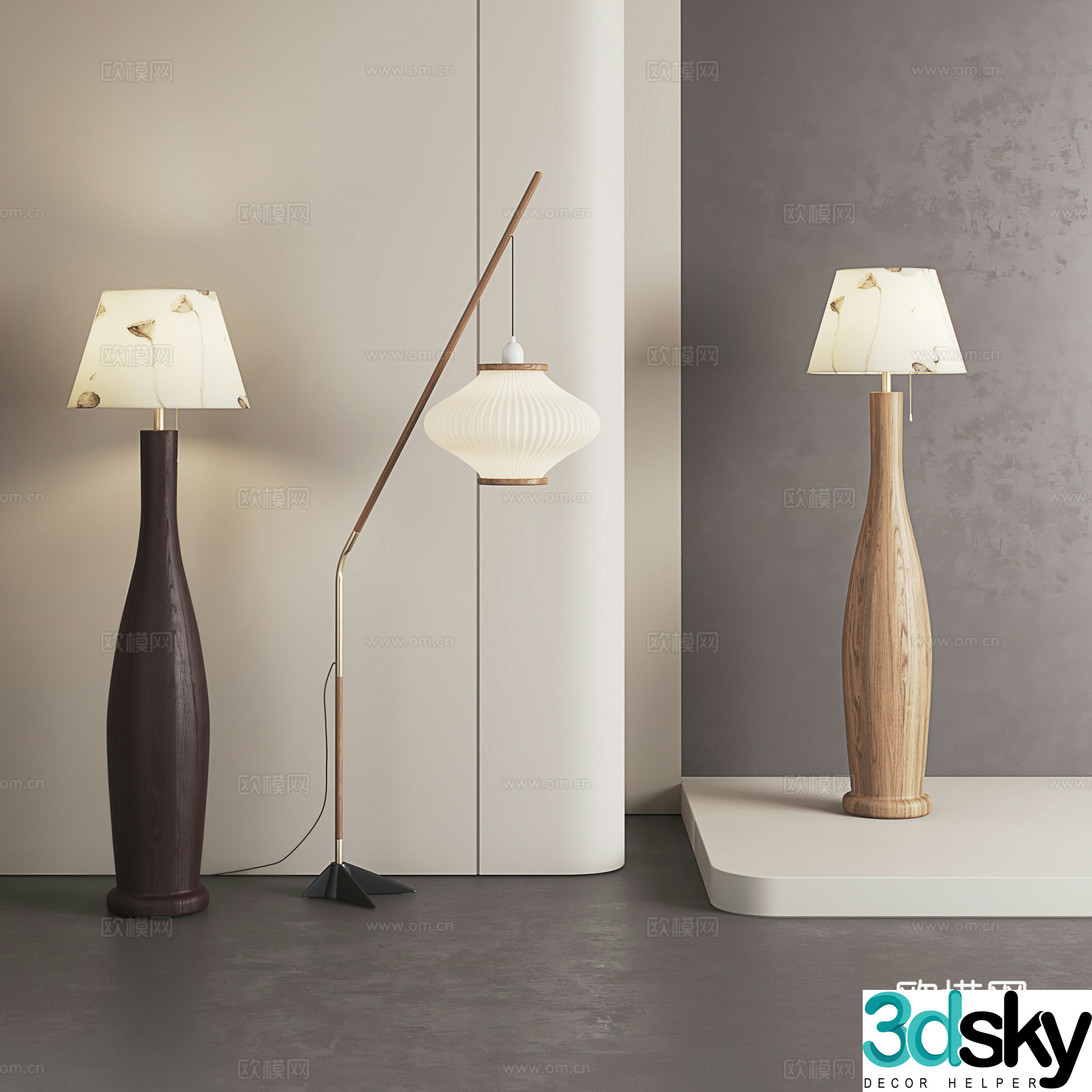 Middle-aged floor lamp French floor lamp Wasabi style floor lamp Retro floor lamp New Chinese style 3D model