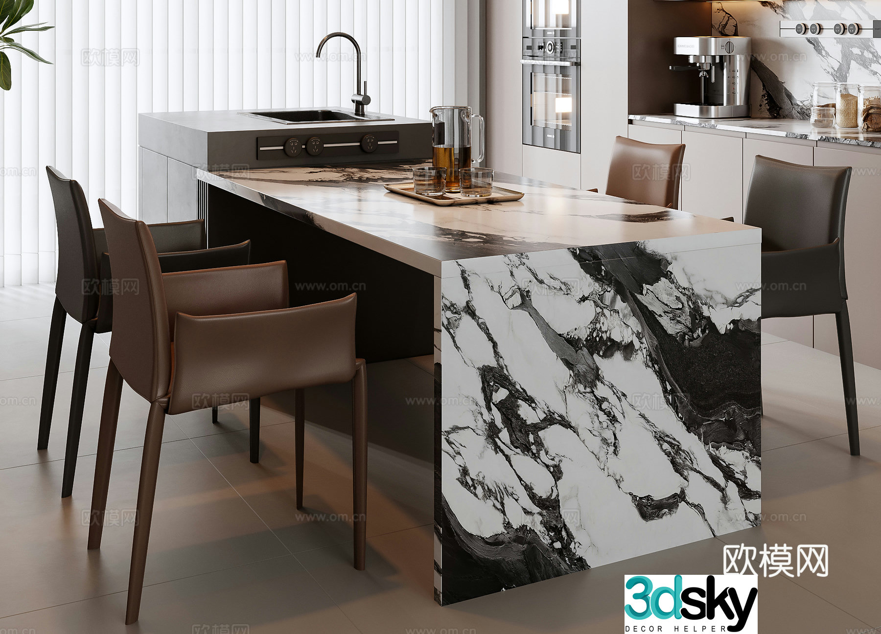 Italian dining table and chair combination 3D model