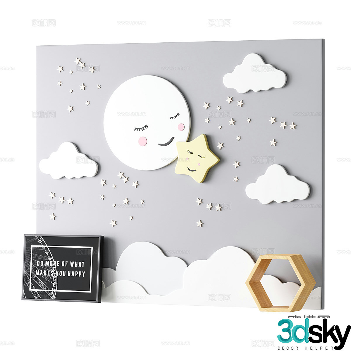 3d model of bed background wall